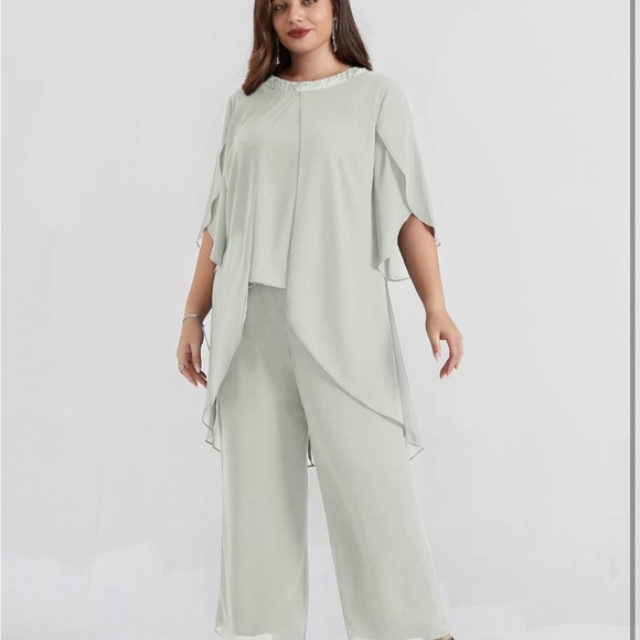 Elegant Women's light Gray 2 piece Chiffon pant set 22W/0100 - Picture 7 of 7